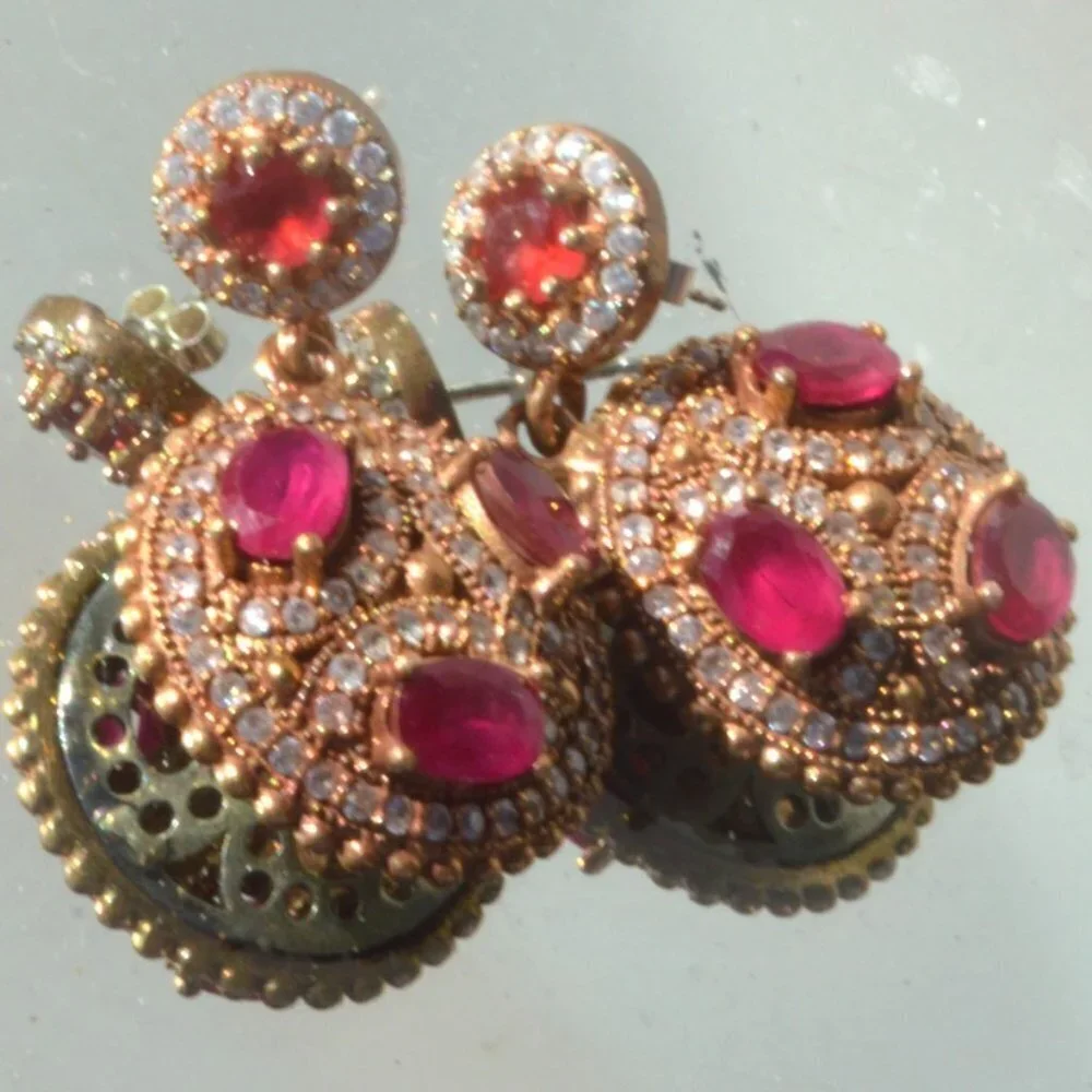 Genuine Ruby Sapphire Sterling Silver Earrings 925